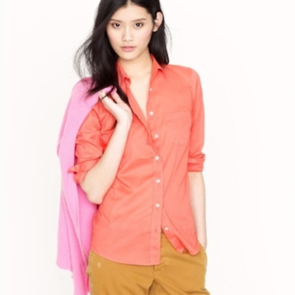 J. Crew buttondown Shirt Button down coral pink orange tissue weight cotton 8